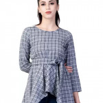 Casual Regular Sleeves Checkered Women White, Black, Grey Top