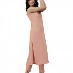 Women's Peach Poly Crepe Kurta With Pant And Dupatta