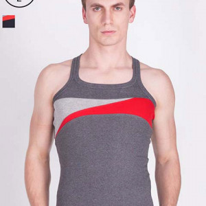 Men Navy Blue & Grey Printed Gym Vest