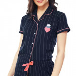 Women Striped Blue Shirt & Pyjama set