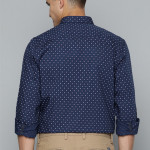 Men Navy Blue Cotton Slim Fit Printed Casual Shirt