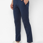 Men Navy Blue Solid Slim Fit Trouser