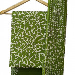 Green Handcrafted Floral Design Printed Tie & Dye Batik Design Cotton Silk Dress Material