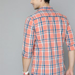 Men Peach-Coloured Tartan Checks Casual Shirt